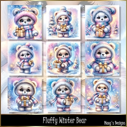 Fluffy Winter Bear - Illustrations for Cards, Mini kits & Designers