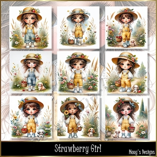 Strawberry Girl - Illustrations for Cards, Mini kits & Designers