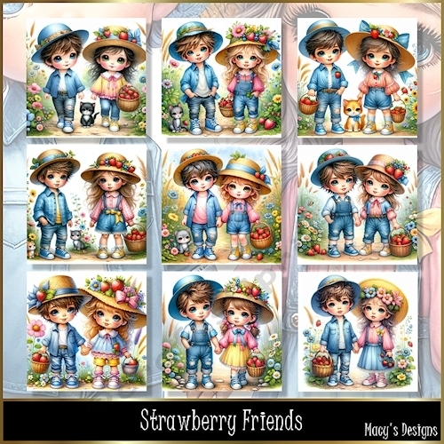 Strawberry Friends - Illustrations for Cards, Mini kits & Designers