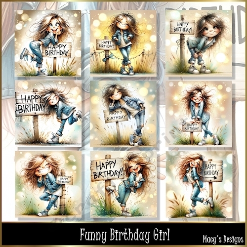 Funny Birthday Girl - Illustrations for Cards, Mini kits & Designers