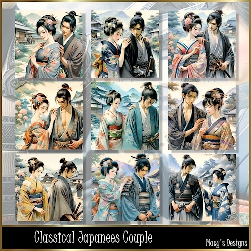 Classical Japanees Couple - Illustrations for Cards, Mini kits & Designers