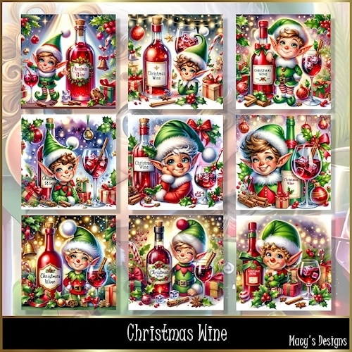 Christmas Wine - Illustrations for Cards, Mini kits & Designers