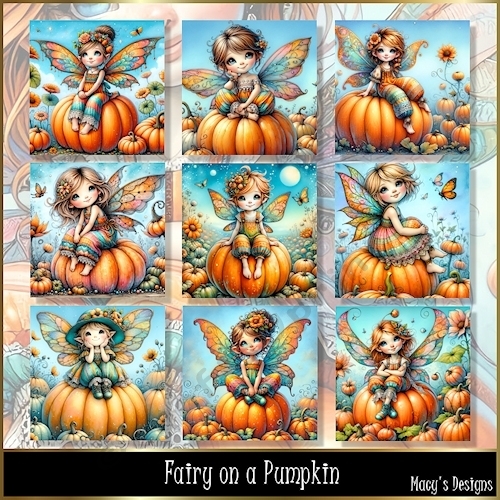 Fairy on a Pumpkin - Illustrations for Cards, Mini kits & Designers