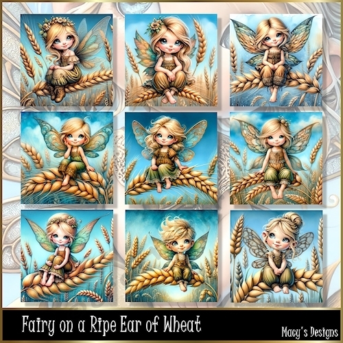 Fairy on a Ripe Ear of Wheat - Illustrations for Cards, Mini kits & Designers