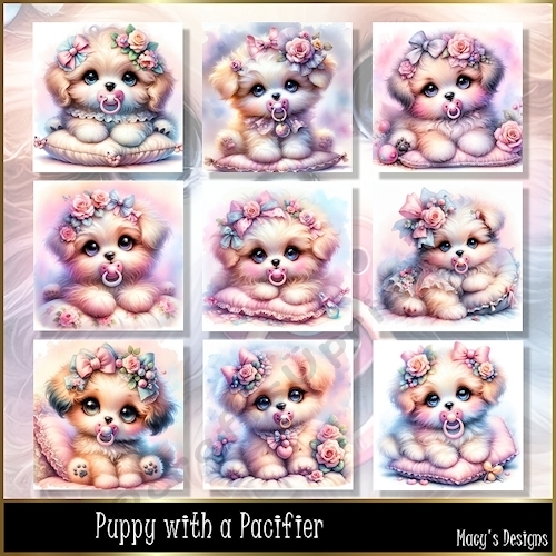 Puppy with a Pacifier - Illustrations for Cards, Mini kits & Designers