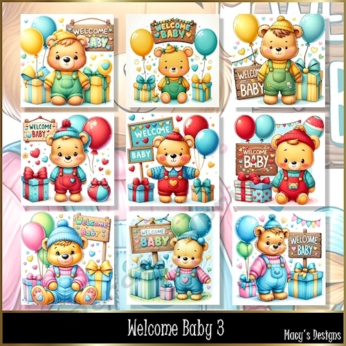 Welcome Baby 3 - Illustrations for Cards, Mini kits & Designers