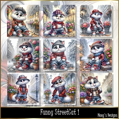 Funny Street Cat 1 - Illustrations for Cards, Mini kits & Designers
