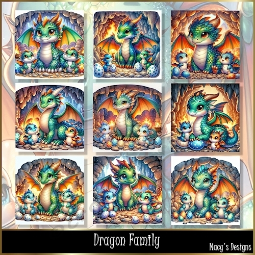 Dragon Family - Illustrations for Cards, Mini kits & Designers