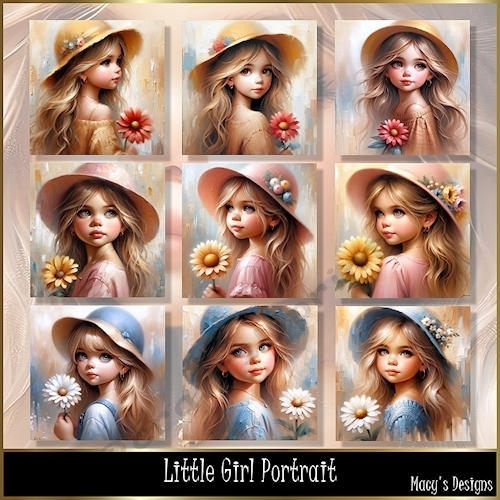 Little Girl Portrait - Illustrations for Cards, Mini kits & Designers