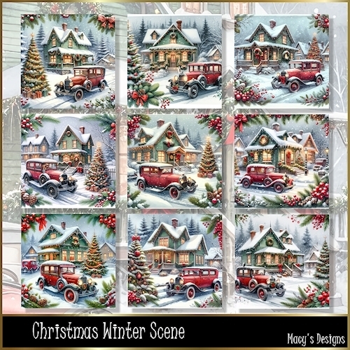 Christmas Winter Scene - Illustrations for Cards, Mini kits & Designers