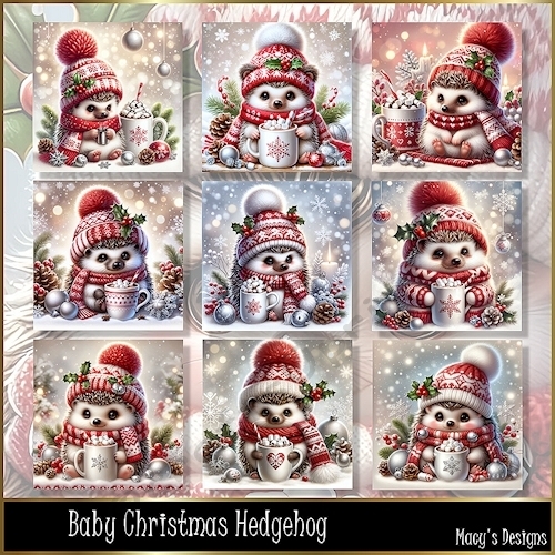 Baby Christmas Hedgehog - Illustrations for Cards, Mini kits & Designers