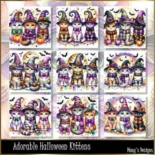 Adorable Halloween Kittens - Illustrations for Cards, Mini kits & Designers