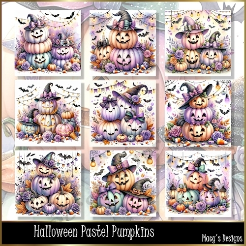 Halloween Pastel Pumpkins - Illustrations for Cards, Mini kits & Designers