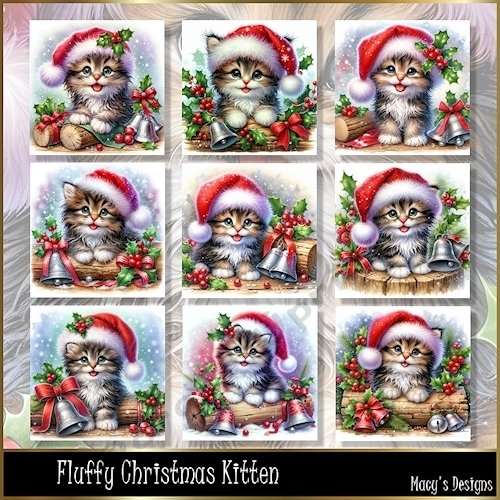 Fluffy Christmas Kitten - Illustrations for Cards, Mini kits & Designers