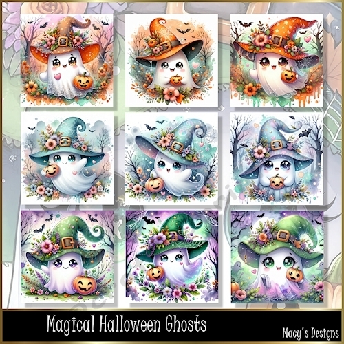 Magical Halloween Ghost - Illustrations for Cards, Mini kits & Designers