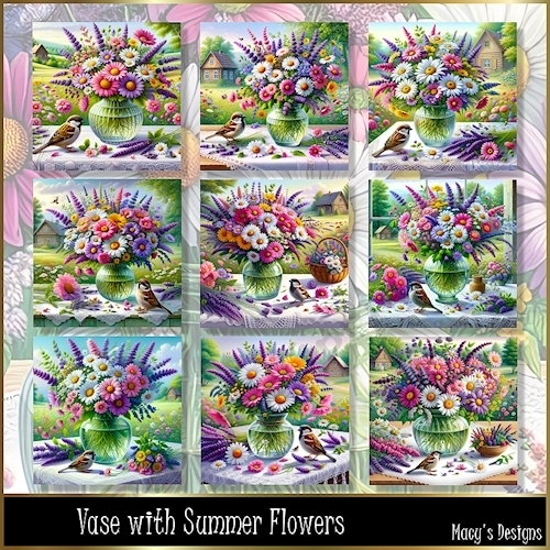 Vase with Summer Flowers - Illustrations for Cards, Mini kits & Designers