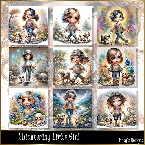 Shimmering Little Girl - Illustrations for Cards, Mini kits & Designers