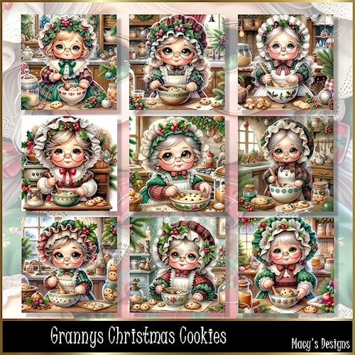 Grannys Christmas Cookies - Illustrations for Cards, Mini kits & Designers