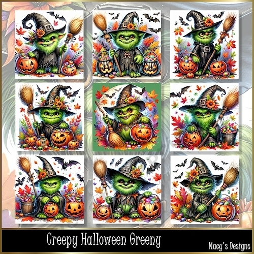 Creepy Halloween Greeny - Illustrations for Cards, Mini kits & Designers