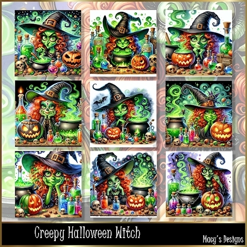 Creepy Halloween Witch - Illustrations for Cards, Mini kits & Designers