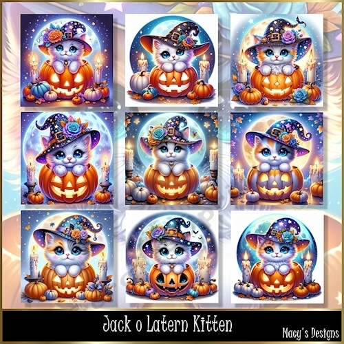 Jack O Latern Kitten - Illustrations for Cards, Mini kits & Designers