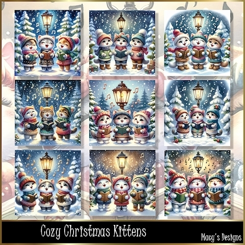 Cozy Christmas Kittens - Illustrations for Cards, Mini kits & Designers