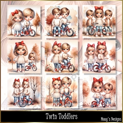 Twin Toddlers - Illustrations for Cards, Mini kits & Designers