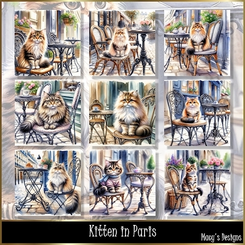 Kitten in Paris - Illustrations for Cards, Mini kits & Designers