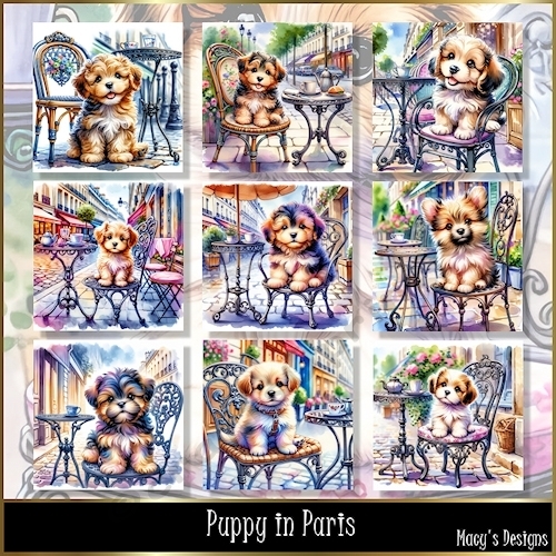 Puppy in Paris - Illustrations for Cards, Mini kits & Designers