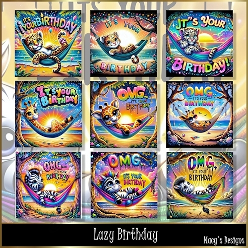 Lazy Birthday - Illustrations for Cards, Mini kits & Designers