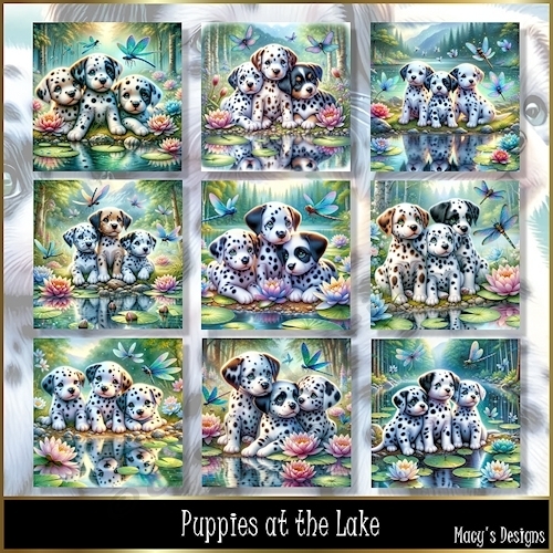Puppies at the Lake - Illustrations for Cards, Mini kits & Designers