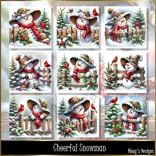 Cheerful Snowman - Illustrations for Cards, Mini kits & Designers