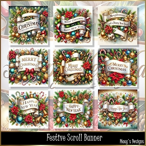 Festive Scroll Banner - Illustrations for Cards, Mini kits & Designers