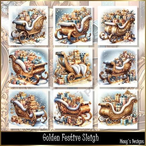 Golden Festive Sleigh - Illustrations for Cards, Mini kits & Designers