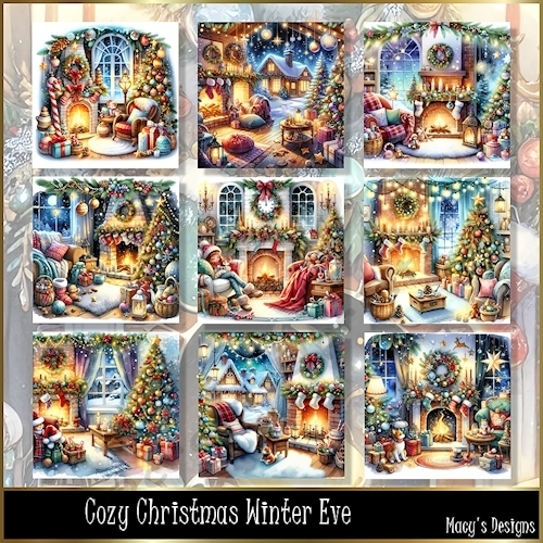 Cozy Christmas Winter Eve - Illustrations for Cards, Mini kits & Designers