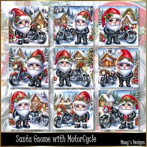 Santa Gnome with MotorCycle - Illustrations for Cards, Mini kits & Designers