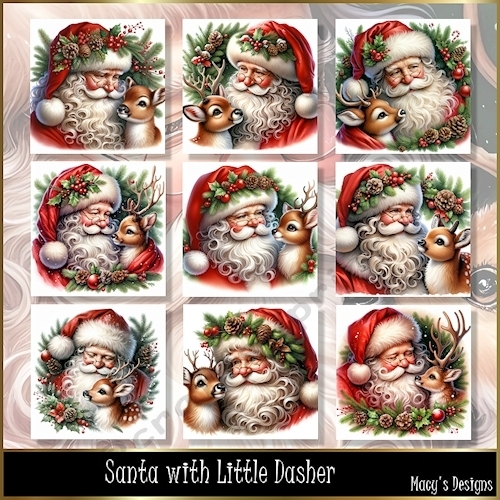 Santa with Little Dasher - Illustrations for Cards, Mini kits & Designers