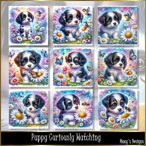 Puppy Curiously Watching - Illustrations for Cards, Mini kits & Designers