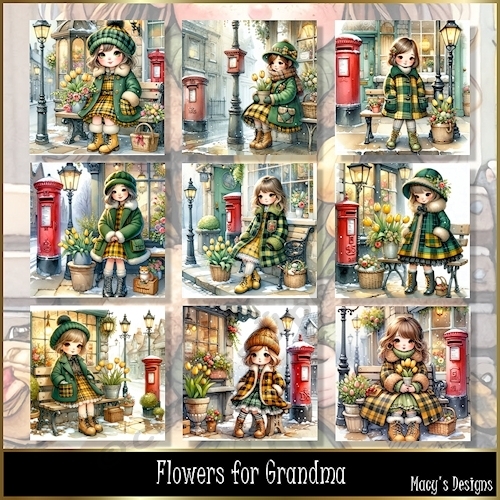 Flowers for Grandma - Illustrations for Cards, Mini kits & Designers