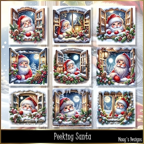 Peeking Santa - Illustrations for Cards, Mini kits & Designers