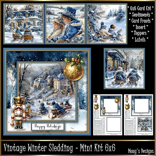 Vintage Winter Sledding - Mini Kit 6x6