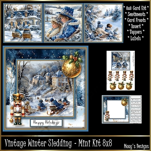 Vintage Winter Sledding - Mini Kit 8x8
