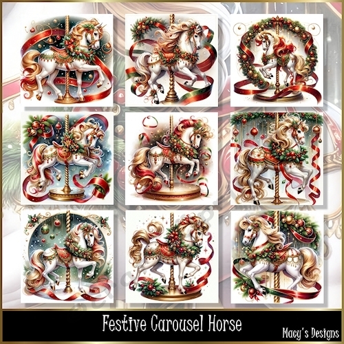 Festive Carousel Horse - Illustrations for Cards, Mini kits & Designers