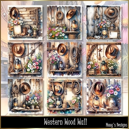 Western Wooden Wall - Illustrations for Cards, Mini kits & Designers