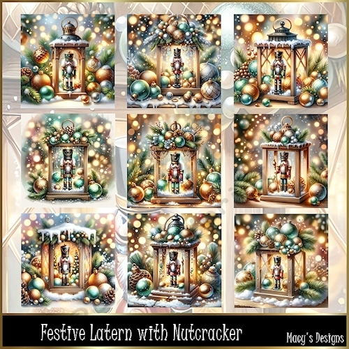 Festive Latern with Nutcracker - Illustrations for Cards, Mini kits & Designers