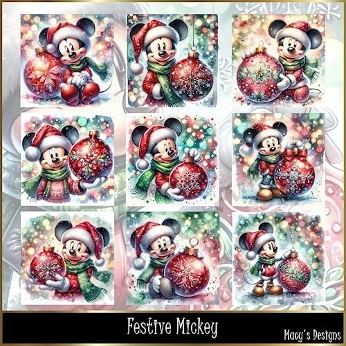 Festive Mickey - Illustrations for Cards, Mini kits & Designers