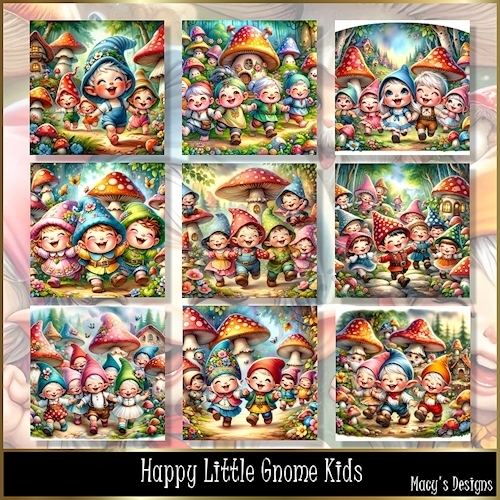 Happy Little Gnome Kids - Illustrations for Cards, Mini kits & Designers