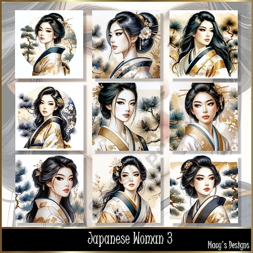 Japanese Woman 3 - Illustrations for Cards, Mini kits & Designers