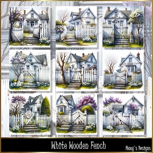 White Wooden Fench - Illustrations for Cards, Mini kits & Designers