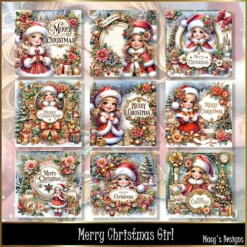 Merry Christmas Girl - Illustrations for Cards, Mini kits & Designers